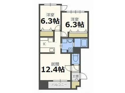 グランメールマーベラス(2LDK/3階)の間取り写真