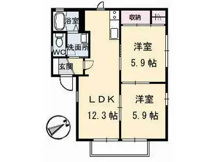 シャーメゾン和 B棟(2LDK/1階)の間取り写真