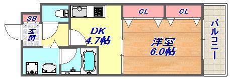 エスペランサ御影Ⅱ(1DK/2階)の間取り写真