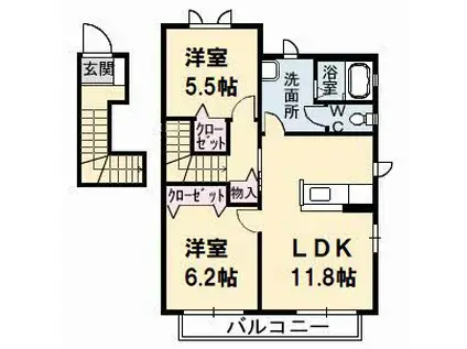 ハイネス国府B(2LDK/2階)の間取り写真