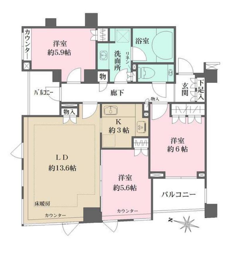 パークハウス中目黒(3LDK/3階)の間取り写真