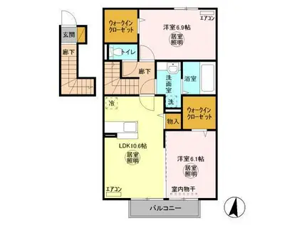 ローズマリーB(2LDK/2階)の間取り写真
