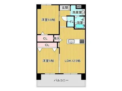 ラリュール(2LDK/8階)の間取り写真