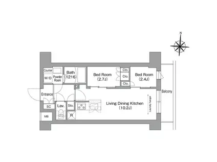 コンフォリア・リヴ南品川(2LDK/1階)の間取り写真