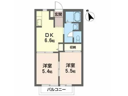 サンライズアサカ B(2DK/1階)の間取り写真