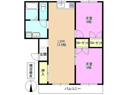 カーザはぎ(2LDK/1階)の間取り写真