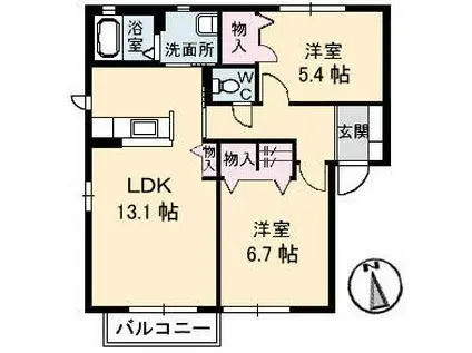 ハピネス B棟(2LDK/1階)の間取り写真