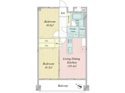市ヶ谷見附ハイム(2LDK/6階)の間取り写真