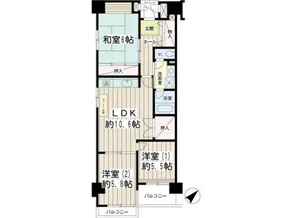 サンスクエア川崎3号棟(3LDK/2階)の間取り写真