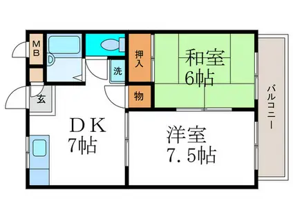 クレール・コートA棟(2DK/1階)の間取り写真