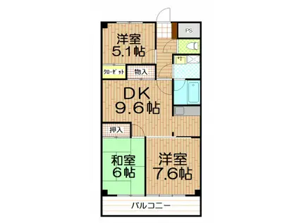 ゼルコーバ1(3DK/6階)の間取り写真