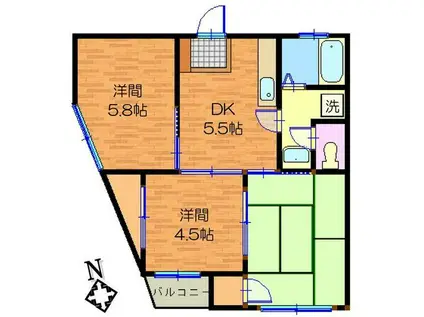 コーポ稲城(3DK/2階)の間取り写真