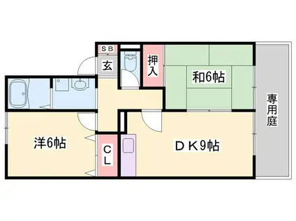 ハイカムール・山手(2DK/1階)の間取り写真