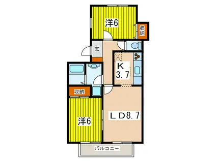 グレースカメリア市が尾B棟(2LDK/1階)の間取り写真