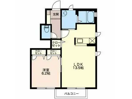 ビューラーはるか(1LDK/1階)の間取り写真