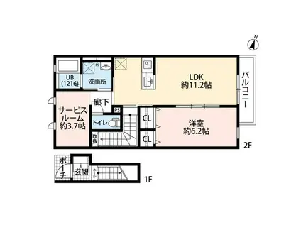 グランデアローII(1SLDK/2階)の間取り写真
