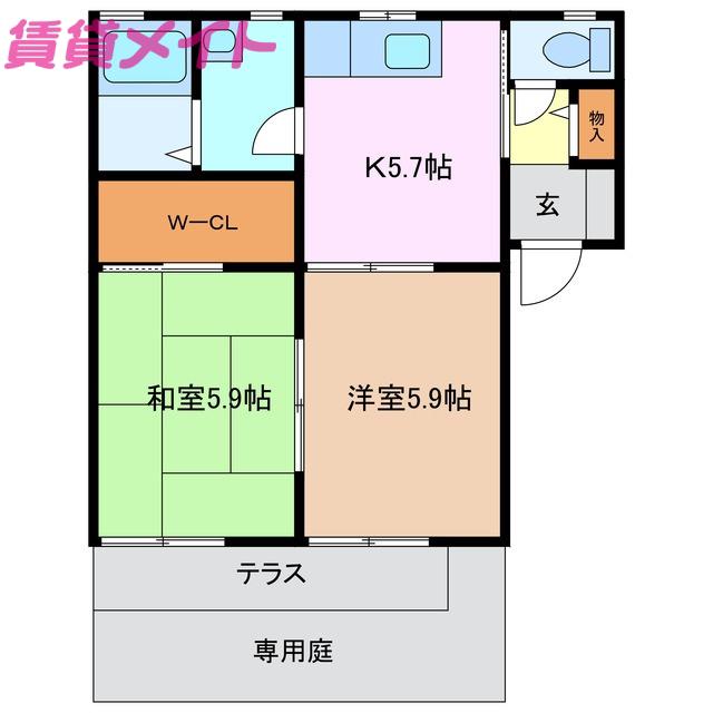 ロイヤルタウンF棟(2K/1階)の間取り写真