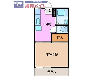 リソーハイツ(1K/1階)の間取り写真