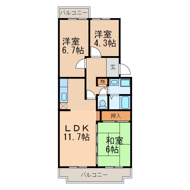 リヴィエールI(3LDK/2階)の間取り写真