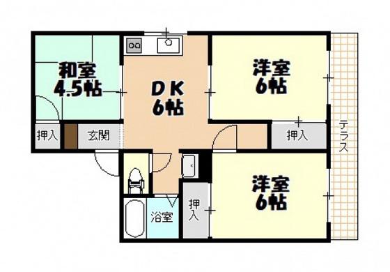 ネオハイツ沖野A棟(3DK/1階)の間取り写真