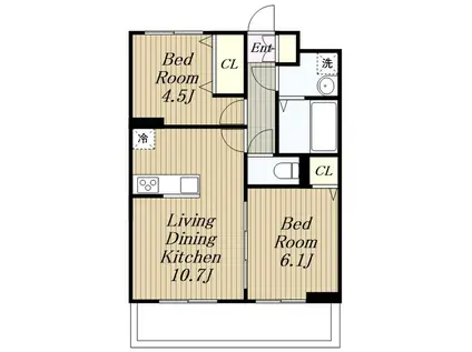 アムールイソベ(2LDK/2階)の間取り写真