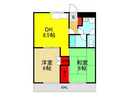 ラ・ベルメゾン小陽(2DK/2階)の間取り写真