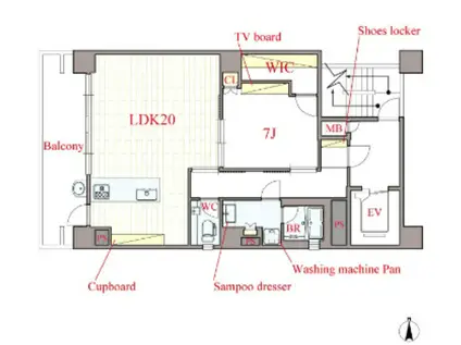 アマデウス北堀江(1LDK/5階)の間取り写真