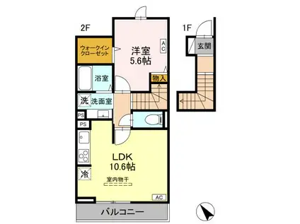 ディールーム甲州街道(1LDK/2階)の間取り写真