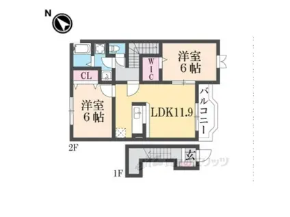 クラールB(2LDK/2階)の間取り写真