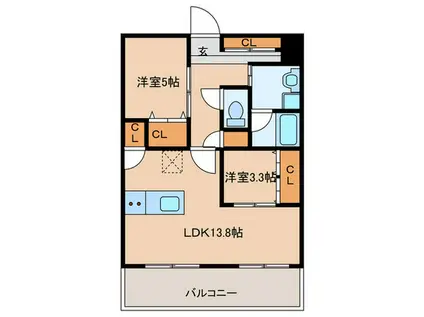 CRESCENT六本松南(2LDK/4階)の間取り写真