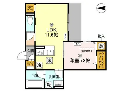 グランディーユ平野西(1LDK/1階)の間取り写真
