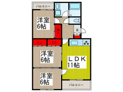 ロイヤルヒルズA棟(3LDK/1階)の間取り写真