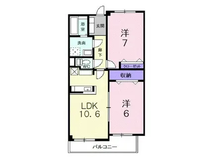 ポムドテール(2LDK/3階)の間取り写真