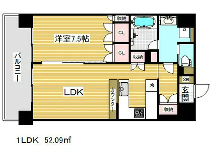 リーガル神戸三宮(1LDK/12階)の間取り写真