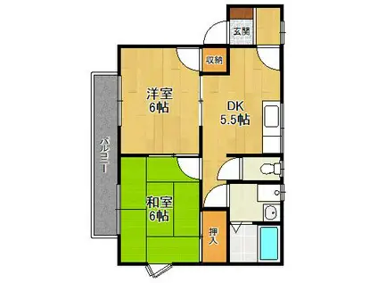 ヴィラ上甲子園(2DK/1階)の間取り写真