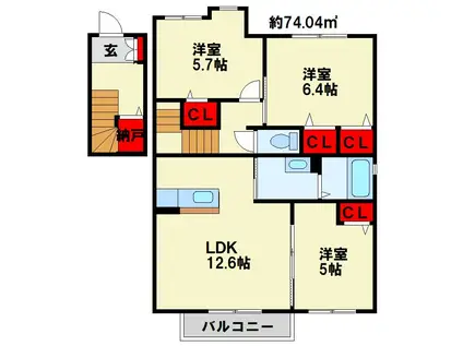 エクシードOGURA B棟(3LDK/2階)の間取り写真