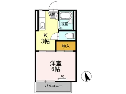 プルベニールカレント(1K/2階)の間取り写真