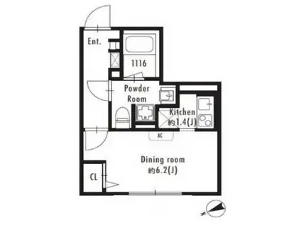 GRANPASEO西新宿(1K/2階)の間取り写真