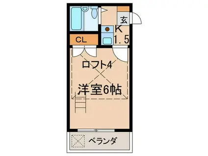 CASA生駒(1K/1階)の間取り写真