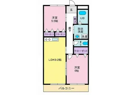 エスポワール(2LDK/2階)の間取り写真