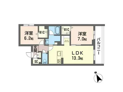 SHAMAISON ルミノサ・ファミリアA(2LDK/3階)の間取り写真