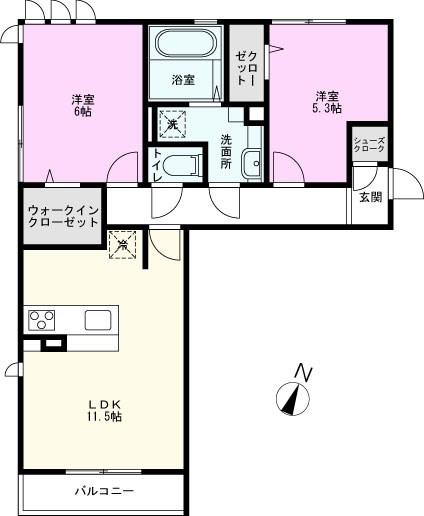 ロイジェントパークス レイクタウン II B(2LDK/2階)の間取り写真