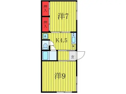 シャトレ小川(2K/2階)の間取り写真
