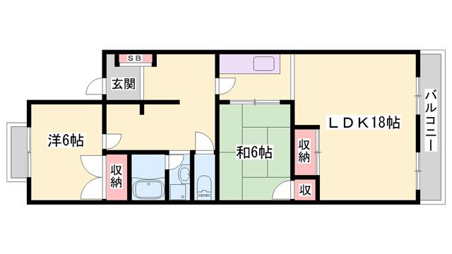 藤野ビル(2LDK/4階)の間取り写真