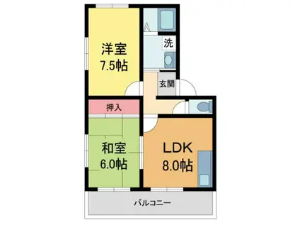 ドリーム夙川(2DK/3階)の間取り写真