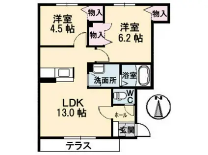 ヴィラーチェ B(2LDK/1階)の間取り写真