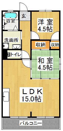 リバーサイドハイツ(2LDK/2階)の間取り写真