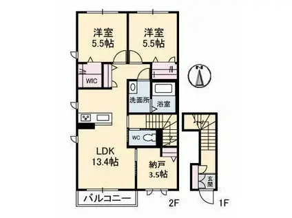 テラスコート船穂C(2SLDK/2階)の間取り写真