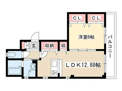 WISTERIA(1LDK/3階)の間取り写真