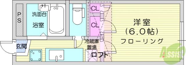 エアリーヒルズ(1K/2階)の間取り写真